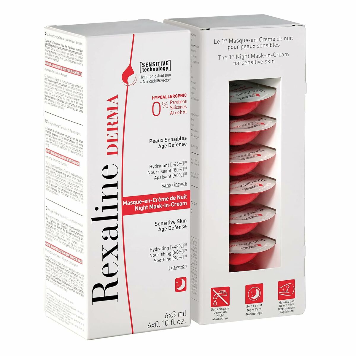 Feuchtigkeitsspendende Nachtmaske Rexaline Derma 3 ml x 6 Empfindliche Haut